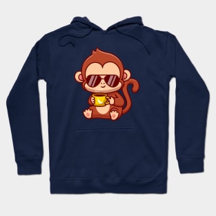 Cute Cool Monkey Drink Coffee Cartoon Hoodie